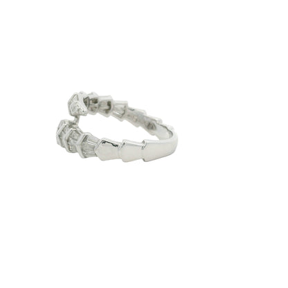 14K White Gold Natural Round & Baguette Diamond Accent Bypass Snake Ring