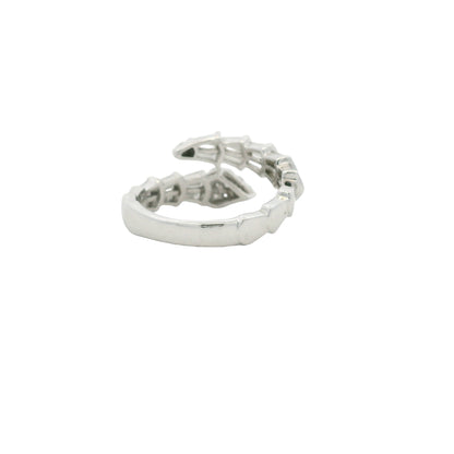14K White Gold Natural Round & Baguette Diamond Accent Bypass Snake Ring