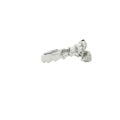 14K White Gold Natural Round & Baguette Diamond Accent Bypass Snake Ring