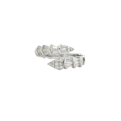 14K White Gold Natural Round & Baguette Diamond Accent Bypass Snake Ring