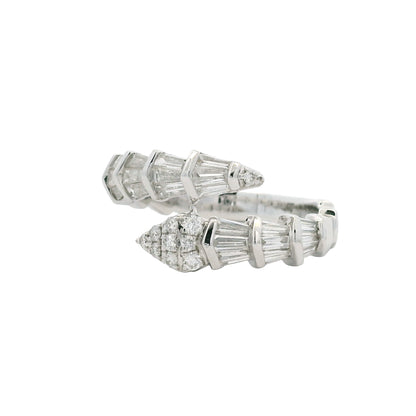 14K White Gold Natural Round & Baguette Diamond Accent Bypass Snake Ring