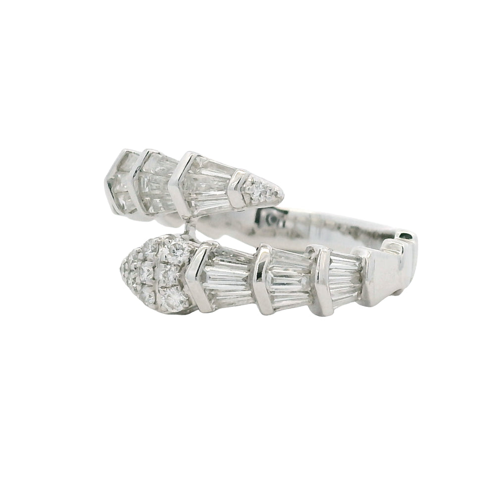 14K White Gold Natural Round & Baguette Diamond Accent Bypass Snake Ring
