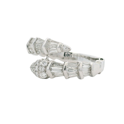 14K White Gold Natural Round & Baguette Diamond Accent Bypass Snake Ring