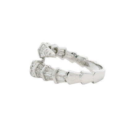 14K White Gold Natural Round & Baguette Diamond Accent Bypass Snake Ring