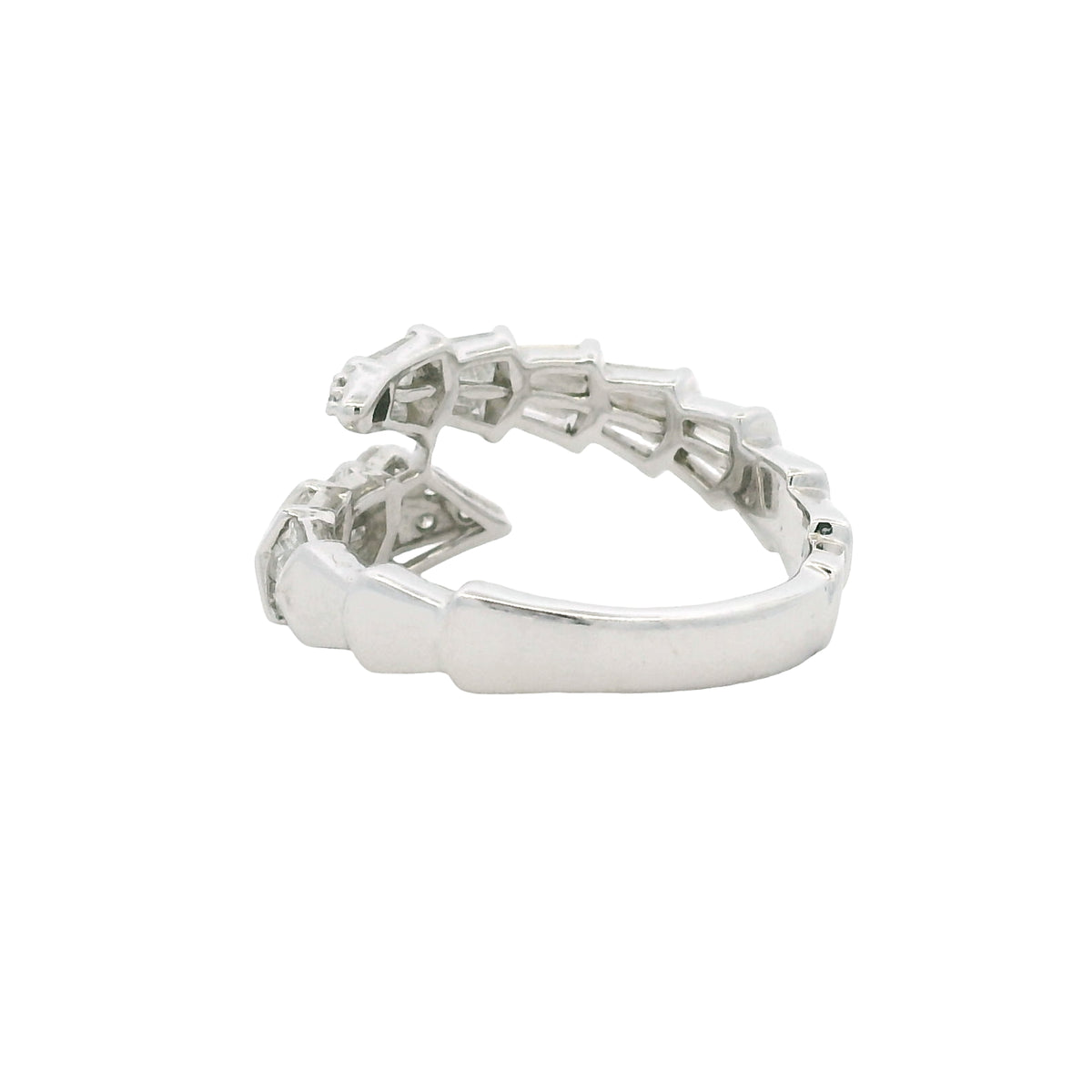 14K White Gold Natural Round & Baguette Diamond Accent Bypass Snake Ring