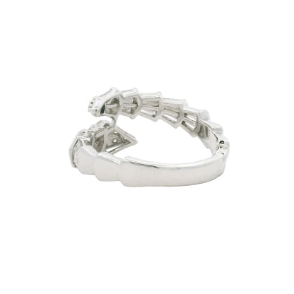 14K White Gold Natural Round & Baguette Diamond Accent Bypass Snake Ring