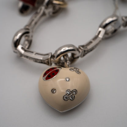 Aaron Basha 18K White Gold Diamond Charm Bracelet Featuring 4 Charms