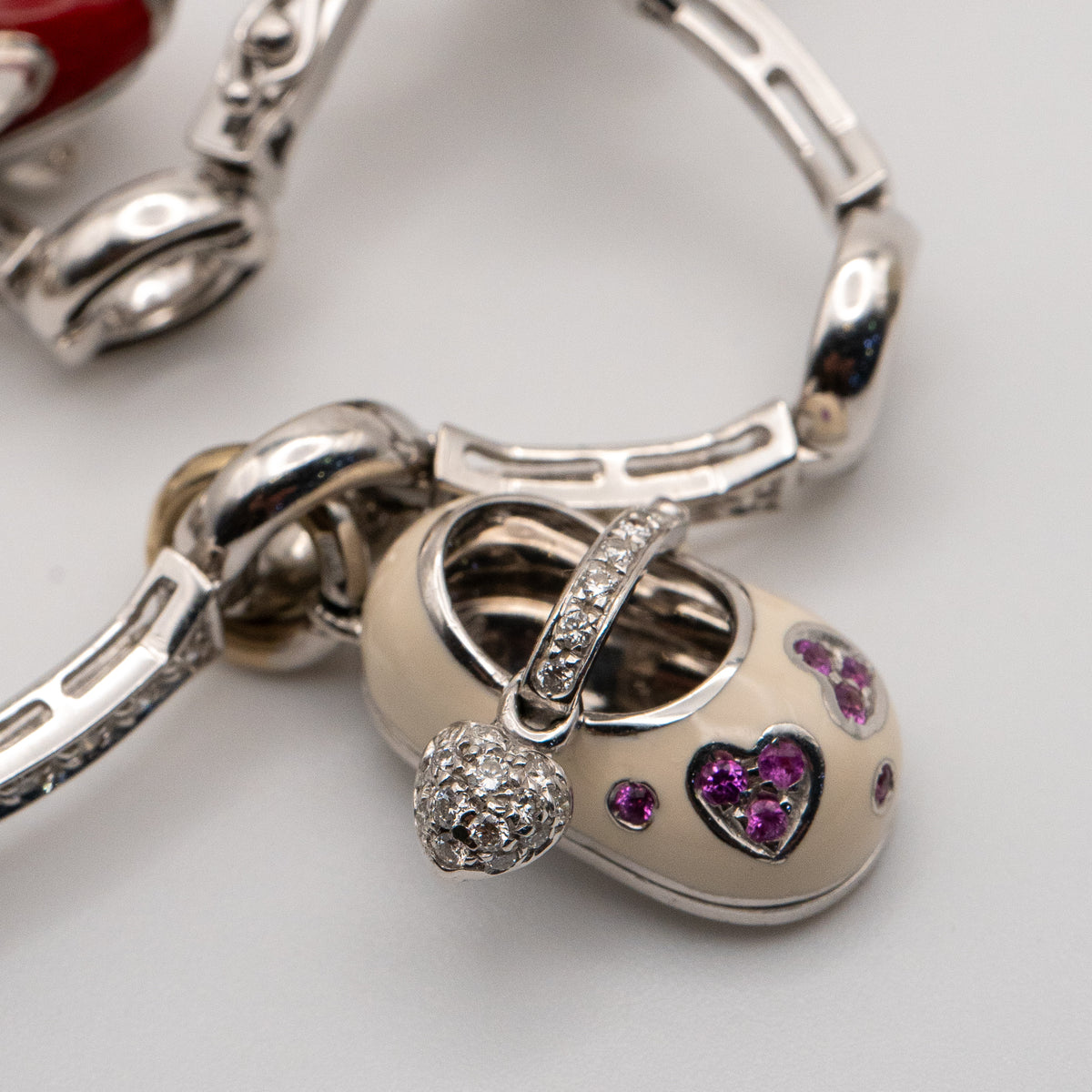 Aaron Basha 18K White Gold Diamond Charm Bracelet Featuring 4 Charms