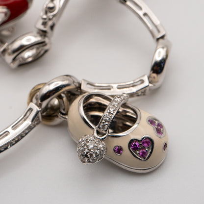 Aaron Basha 18K White Gold Diamond Charm Bracelet Featuring 4 Charms
