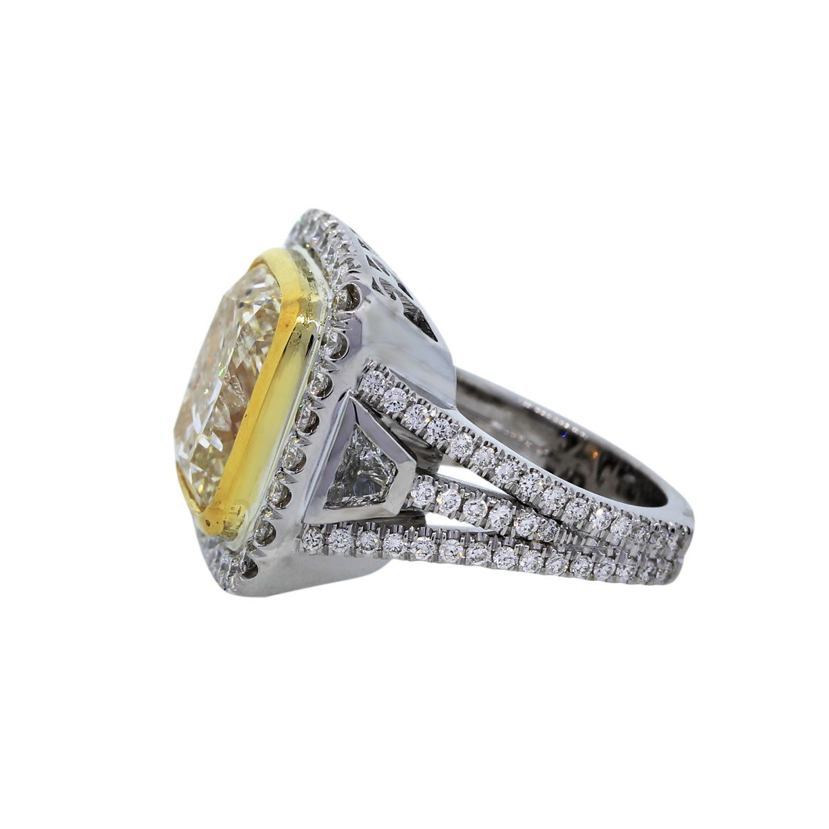 10.67 ct Cushion Cut Fancy Yellow Diamond Engagement Ring