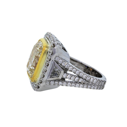 10.67 ct Cushion Cut Fancy Yellow Diamond Engagement Ring