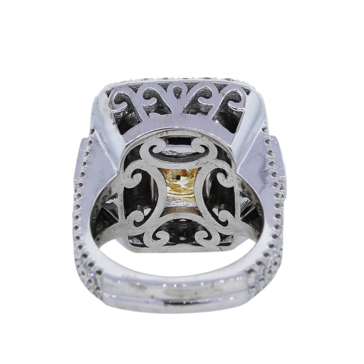 10.67 ct Cushion Cut Fancy Yellow Diamond Engagement Ring