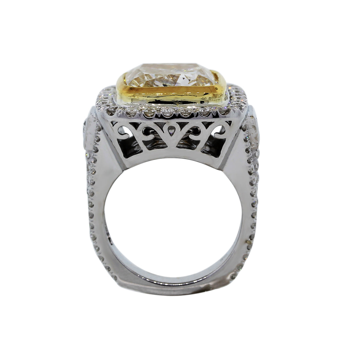 10.67 ct Cushion Cut Fancy Yellow Diamond Engagement Ring