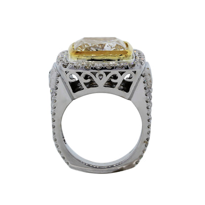 10.67 ct Cushion Cut Fancy Yellow Diamond Engagement Ring