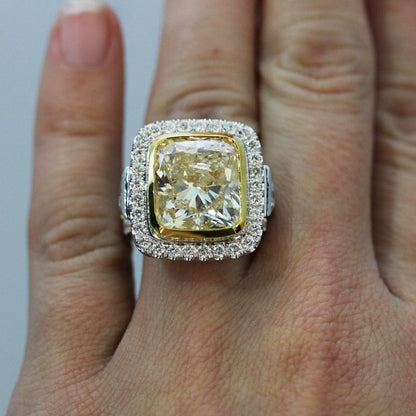 10.67 ct Cushion Cut Fancy Yellow Diamond Engagement Ring
