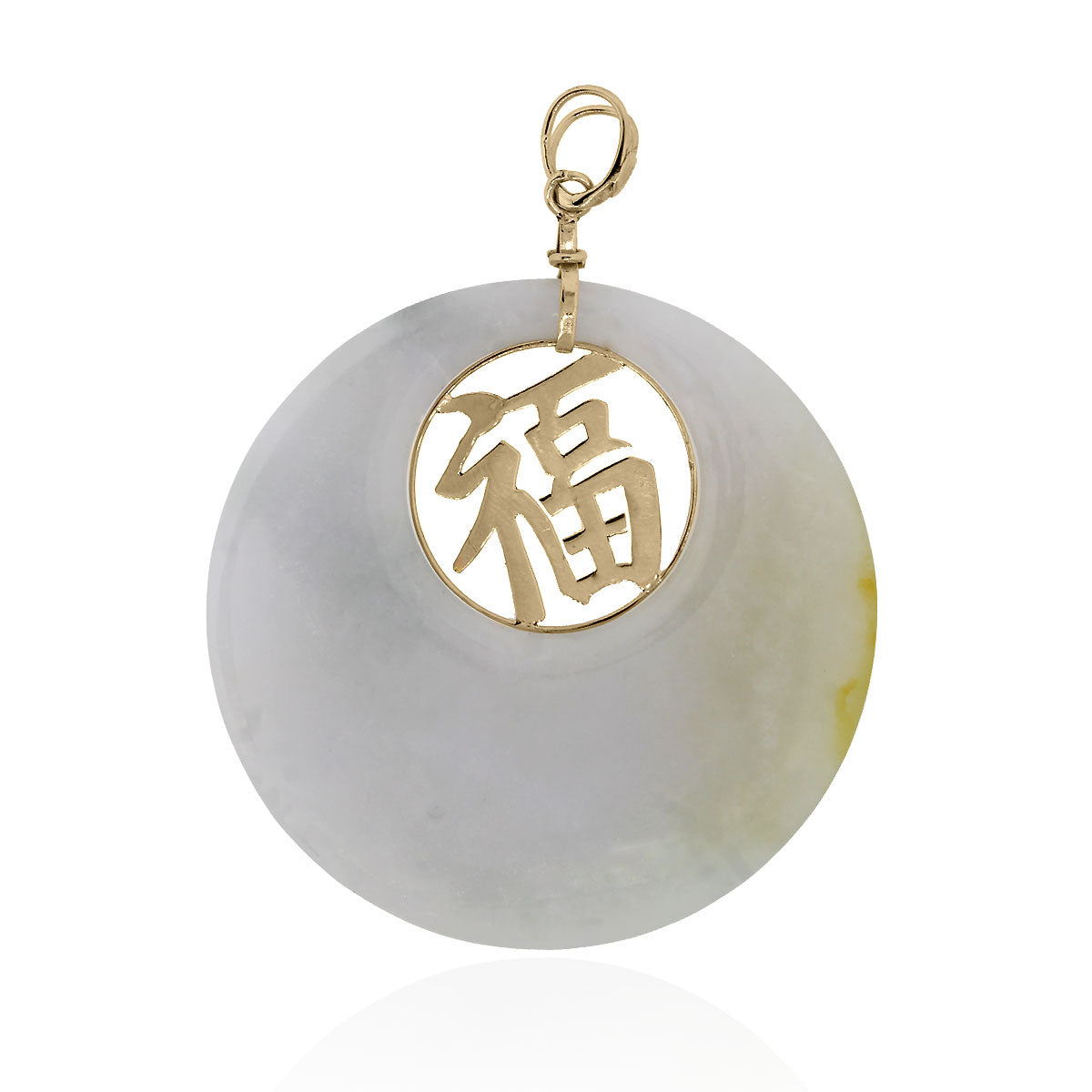 14k Yellow Gold Large Jade Chinese Pendant