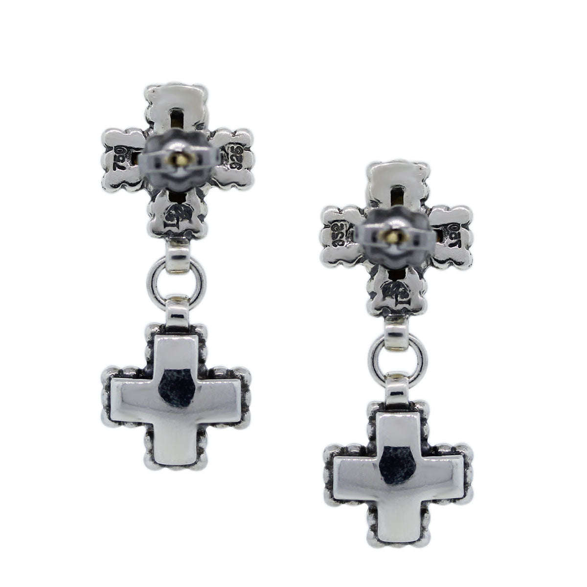 18K Yellow Gold and Sterling Silver Double X Drop/Dangle Earrings