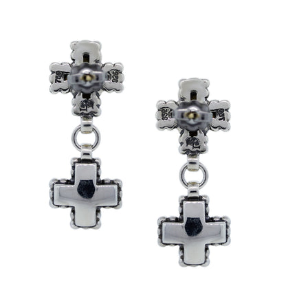 18K Yellow Gold and Sterling Silver Double X Drop/Dangle Earrings