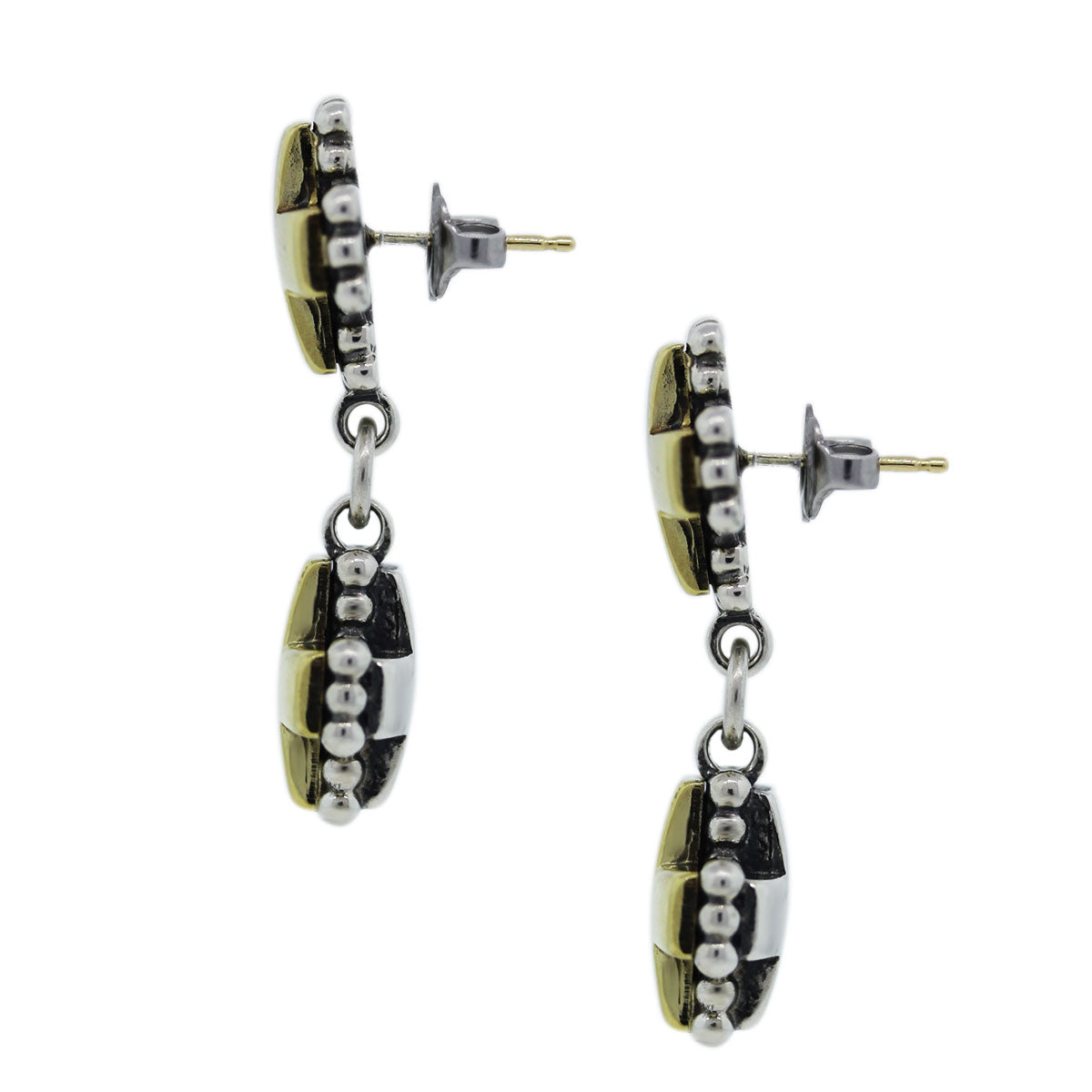 18K Yellow Gold and Sterling Silver Double X Drop/Dangle Earrings