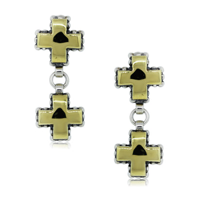 18K Yellow Gold and Sterling Silver Double X Drop/Dangle Earrings