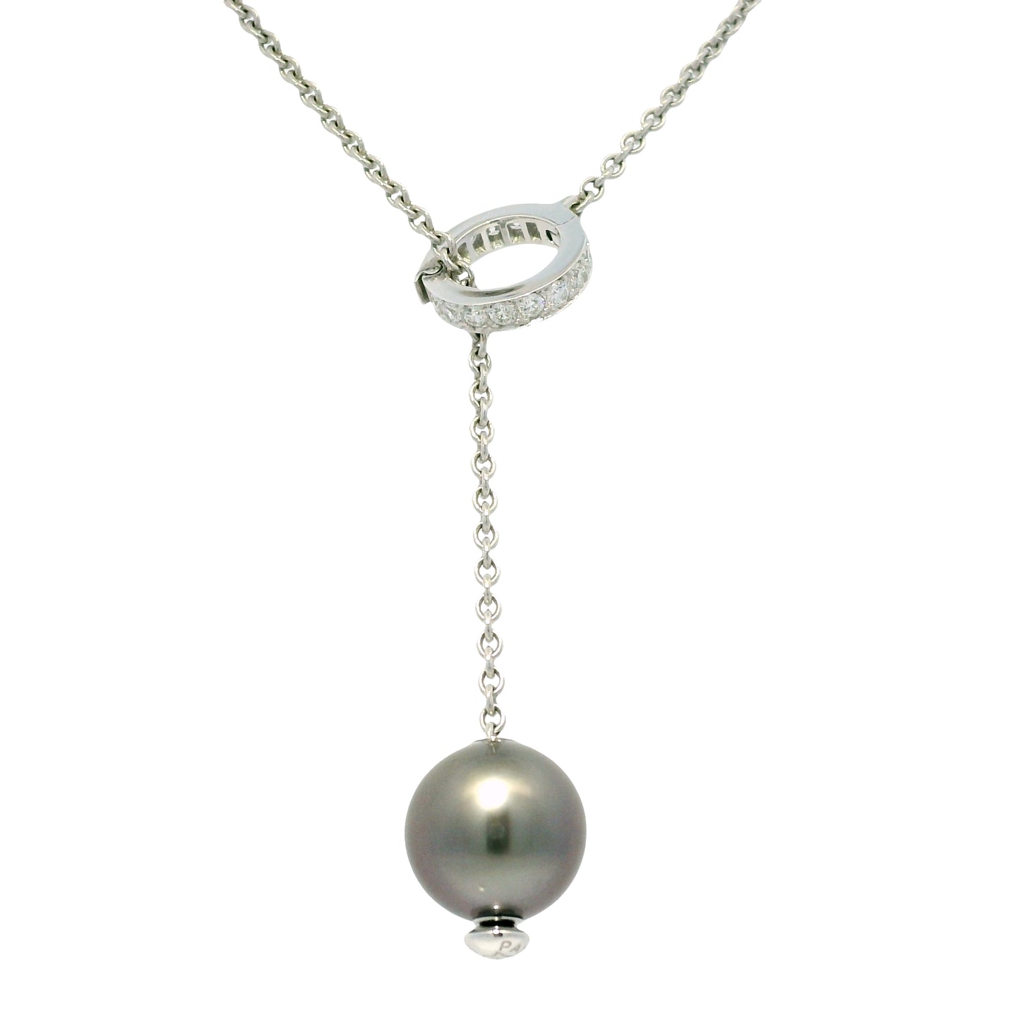 Mikimoto 18k White Gold Black South Sea Pearl & Natural Diamond Lariat Necklace