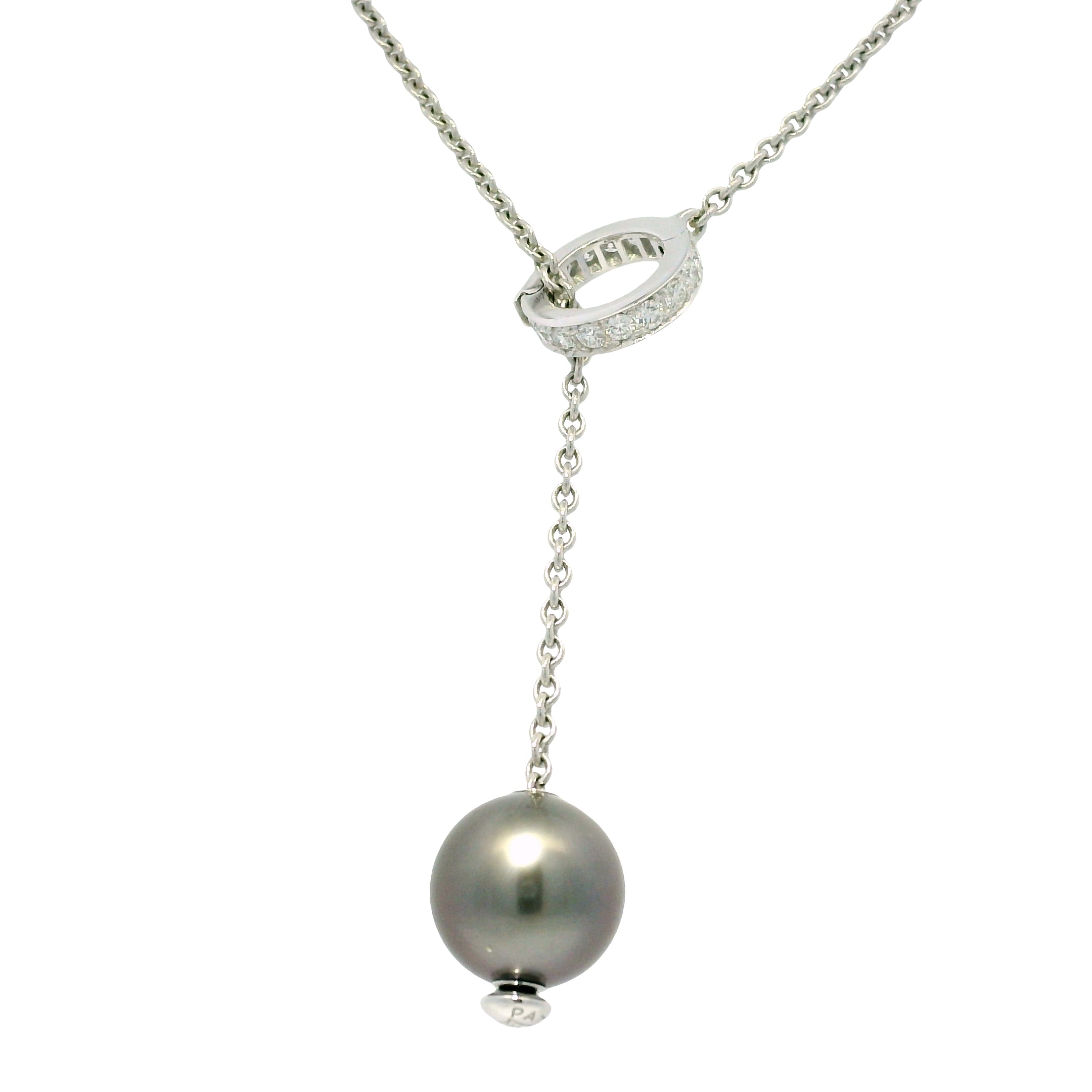 Mikimoto 18k White Gold Black South Sea Pearl & Natural Diamond Lariat Necklace