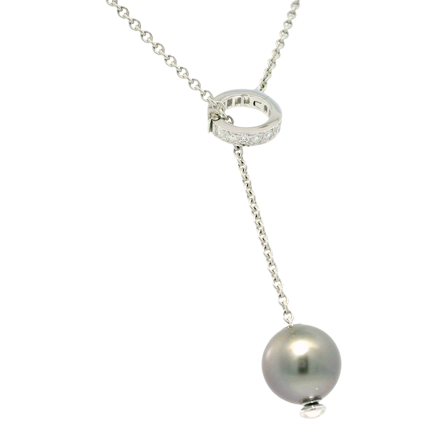 Mikimoto 18k White Gold Black South Sea Pearl & Natural Diamond Lariat Necklace
