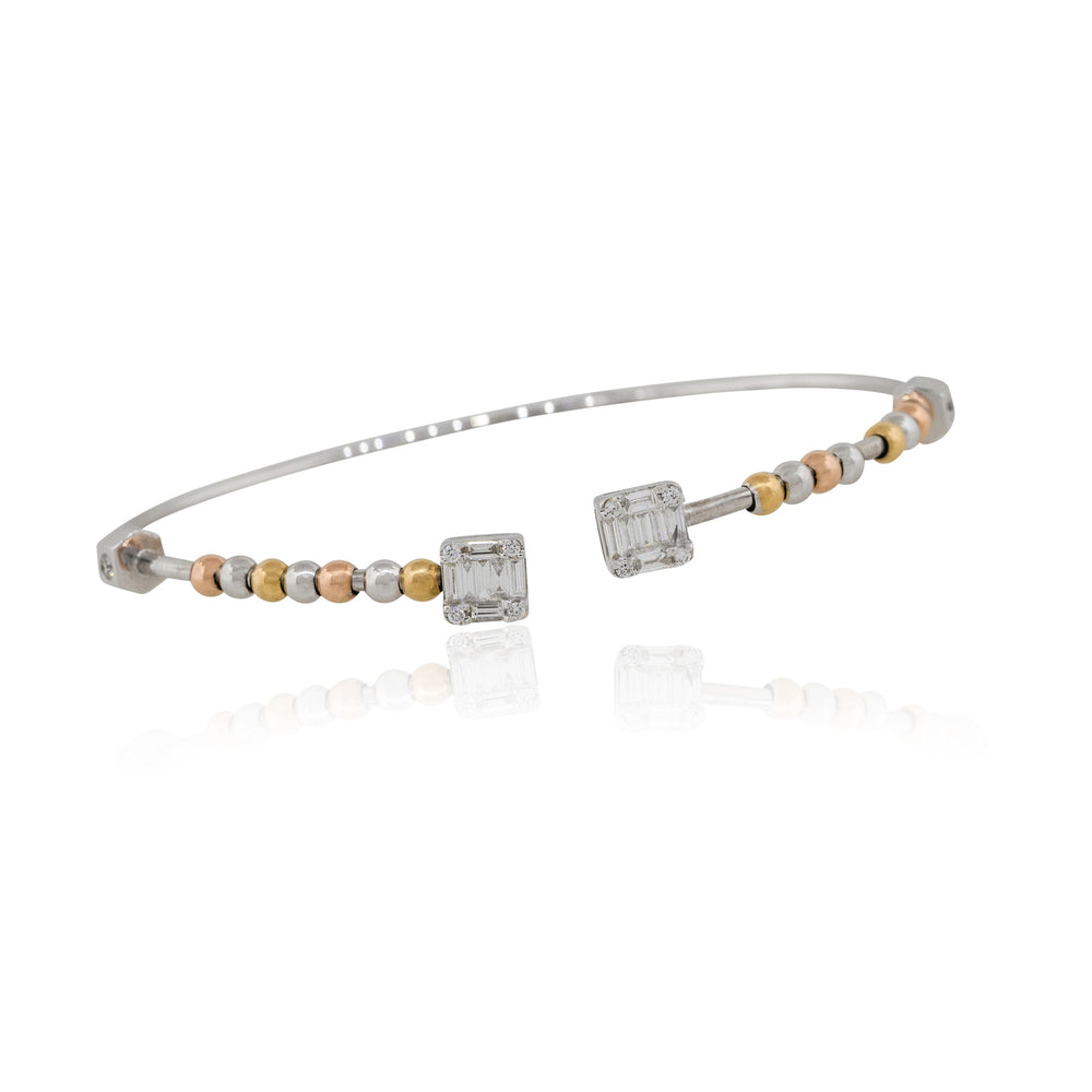 18k White Gold 0.48ctw Diamond Floating Beads Open Cuff Bangle
