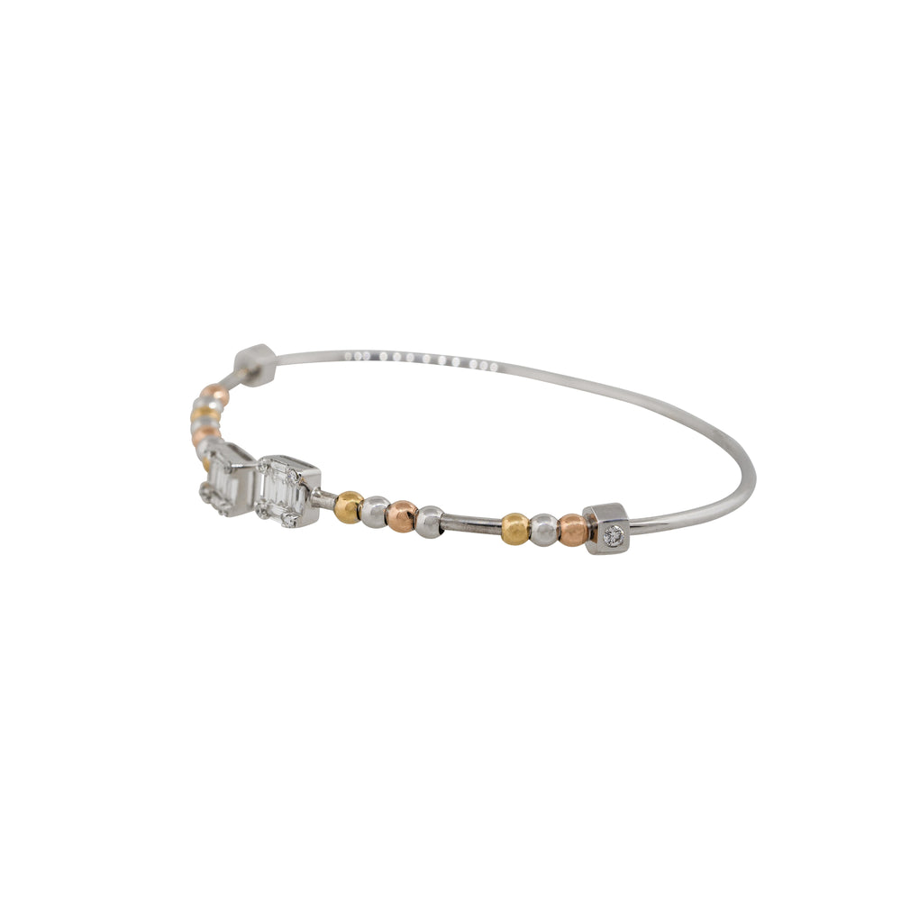 18k White Gold 0.48ctw Diamond Floating Beads Open Cuff Bangle