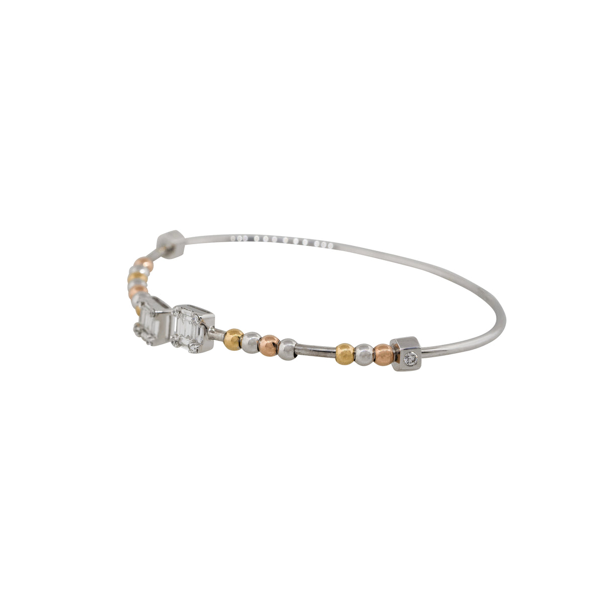 18k White Gold 0.45ctw Diamond Floating Beads Open Cuff Bangle
