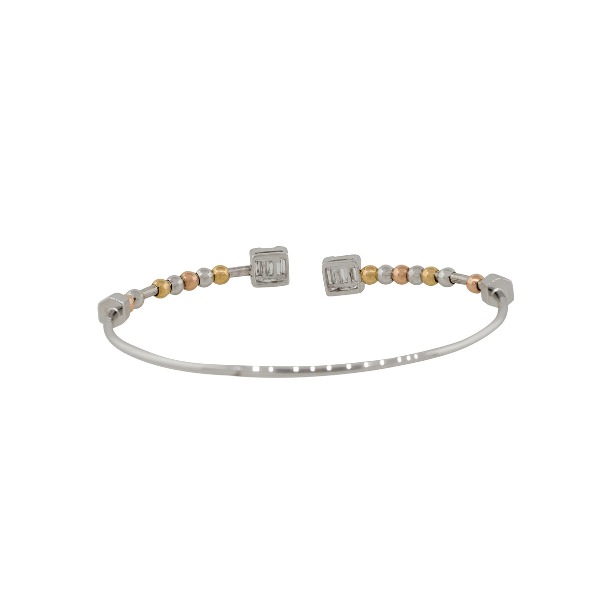 18k White Gold 0.48ctw Diamond Floating Beads Open Cuff Bangle