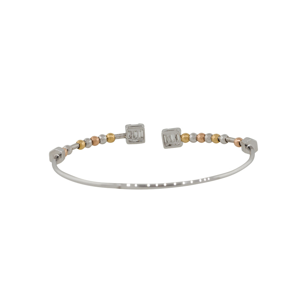 18k White Gold 0.45ctw Diamond Floating Beads Open Cuff Bangle