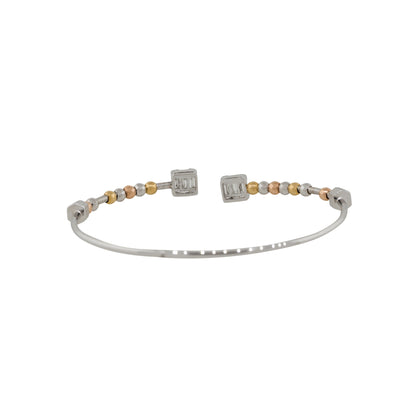 18k White Gold 0.45ctw Diamond Floating Beads Open Cuff Bangle