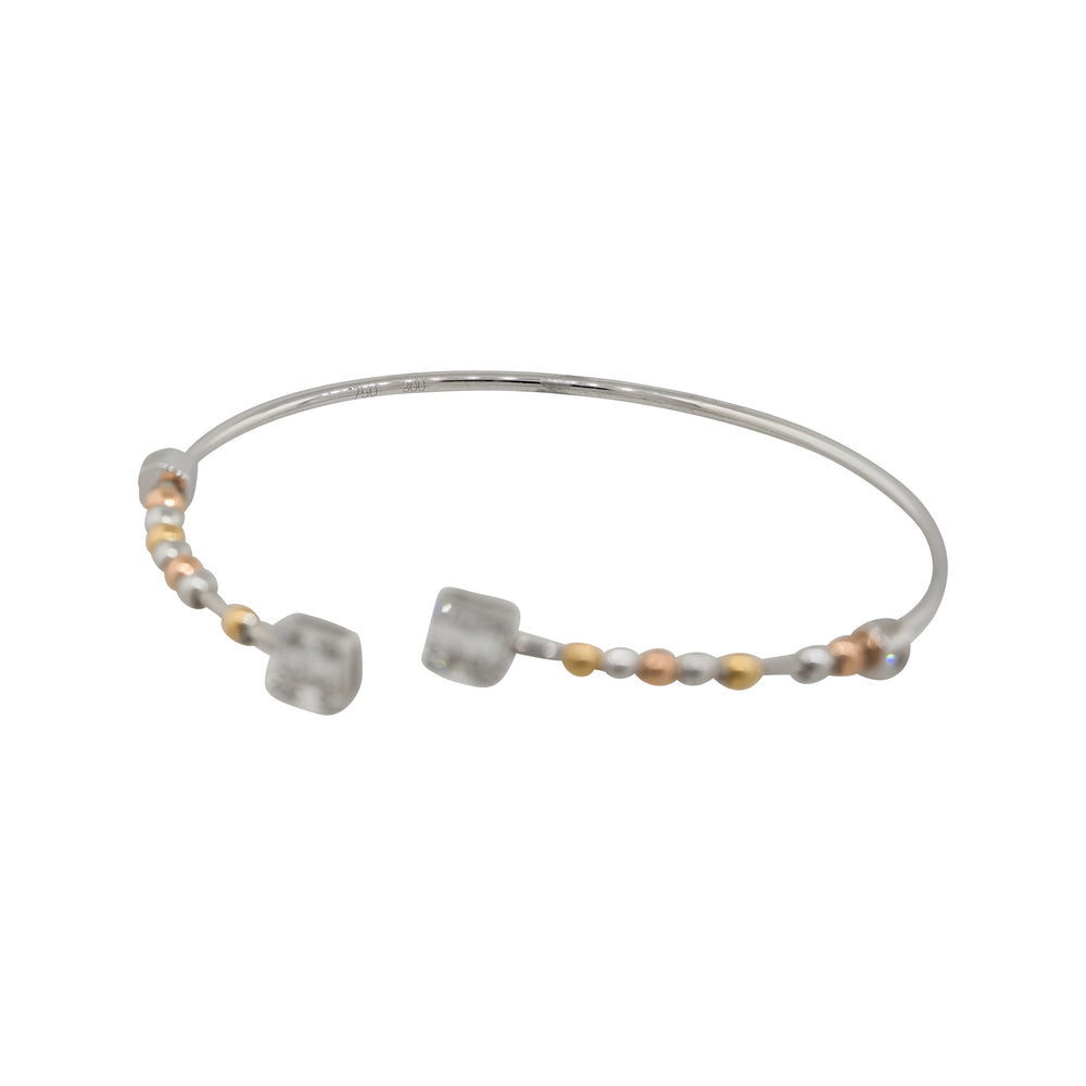 18k White Gold 0.45ctw Diamond Floating Beads Open Cuff Bangle