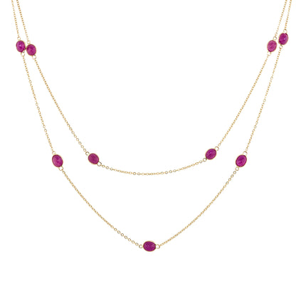 14k Yellow Gold 10.76ctw Oval Ruby Bezel Set By The Yard Necklace