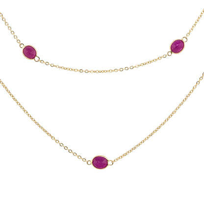 14k Yellow Gold 10.76ctw Oval Ruby Bezel Set By The Yard Necklace