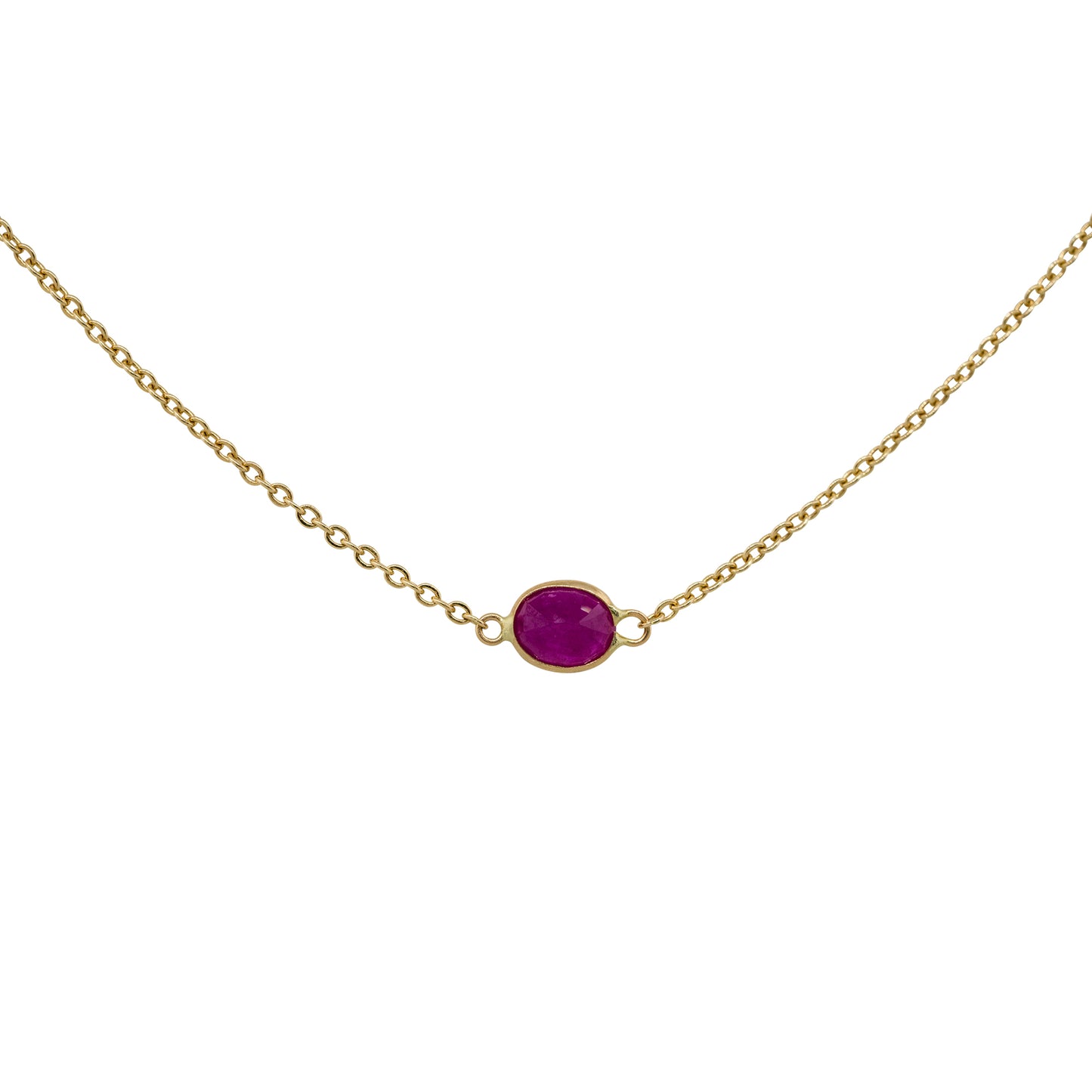 14k Yellow Gold 10.76ctw Oval Ruby Bezel Set By The Yard Necklace