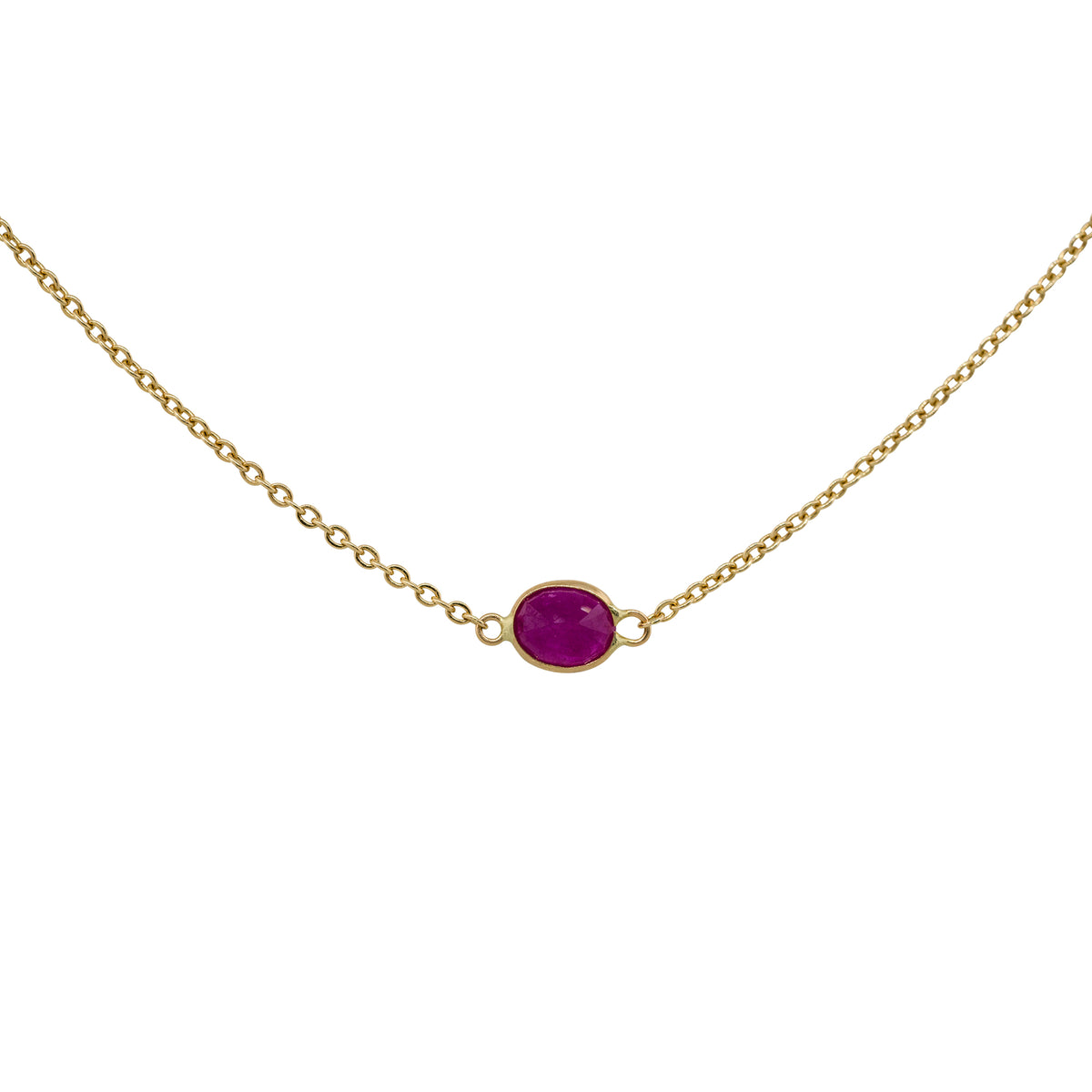 14k Yellow Gold 10.76 Carat Oval Shape Ruby Bezel Set Station Necklace