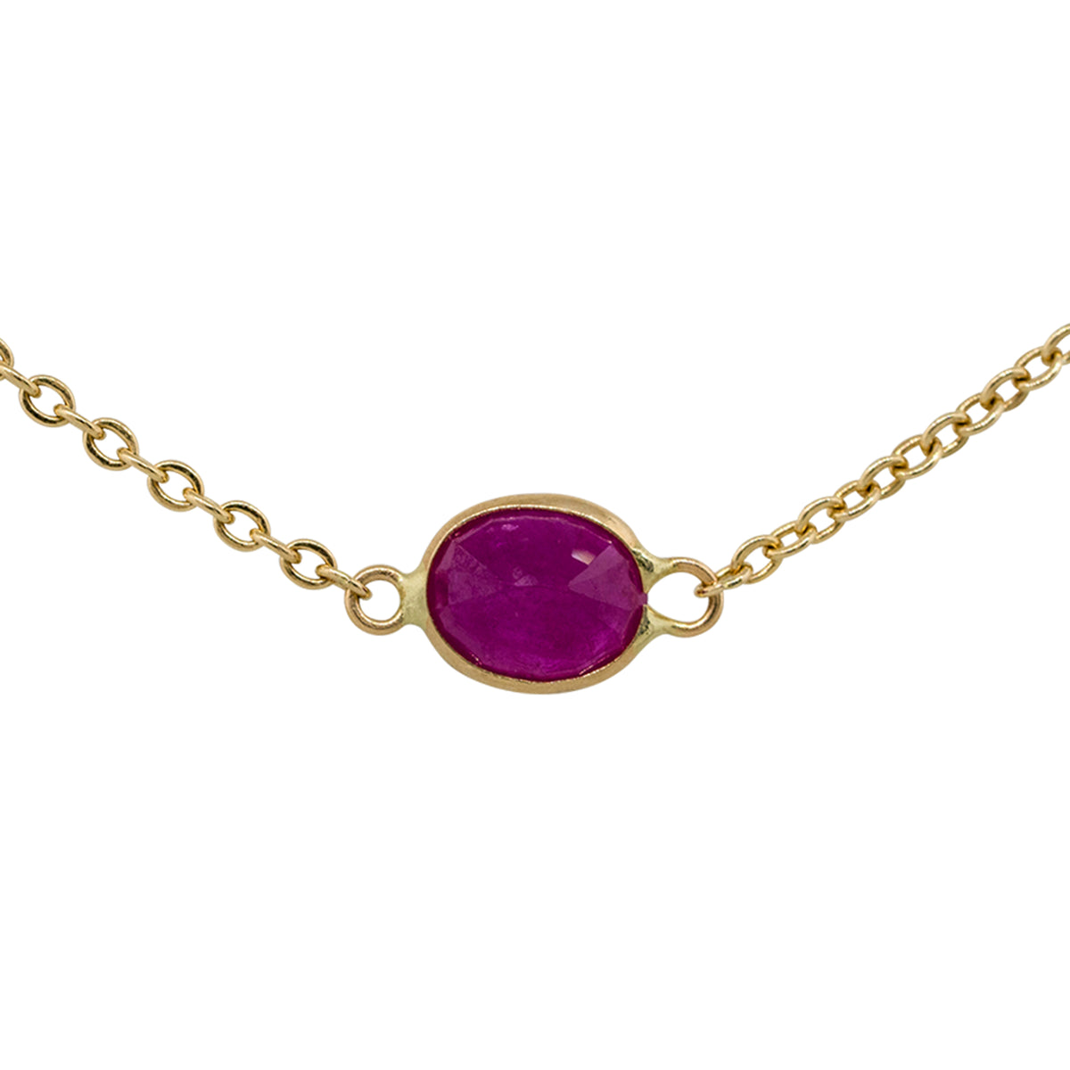 14k Yellow Gold 10.76 Carat Oval Shape Ruby Bezel Set Station Necklace