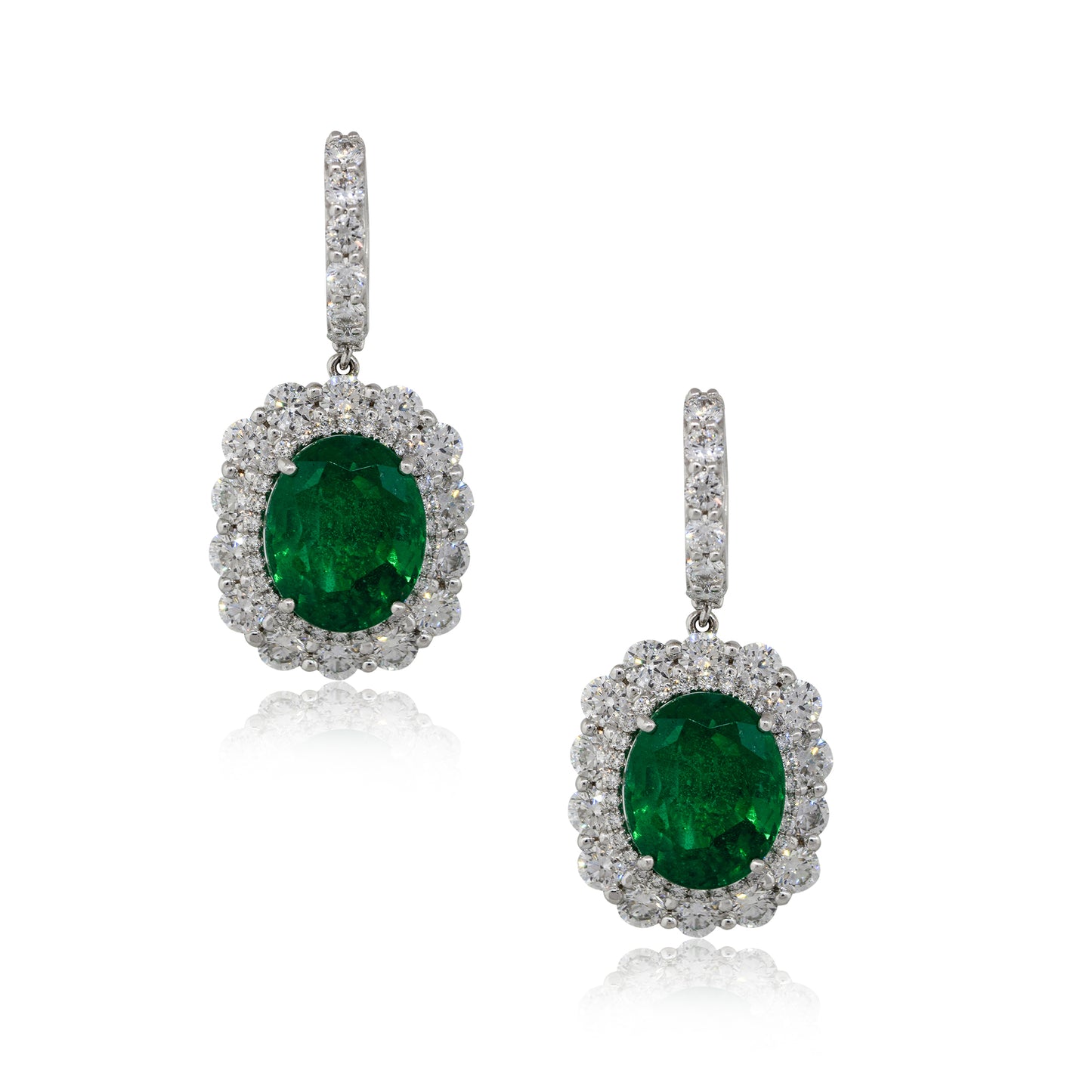 18k White Gold 12.98ct GIA Emerald Dangle Earrings With Diamonds