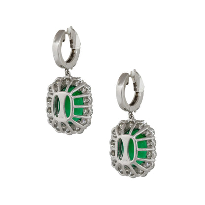 18k White Gold 12.98ct GIA Emerald Dangle Earrings With Diamonds