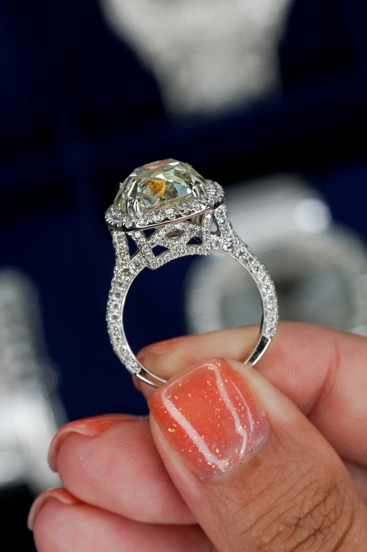 18k White Gold 11.59ctw Cushion Cut Diamond Engagement Ring