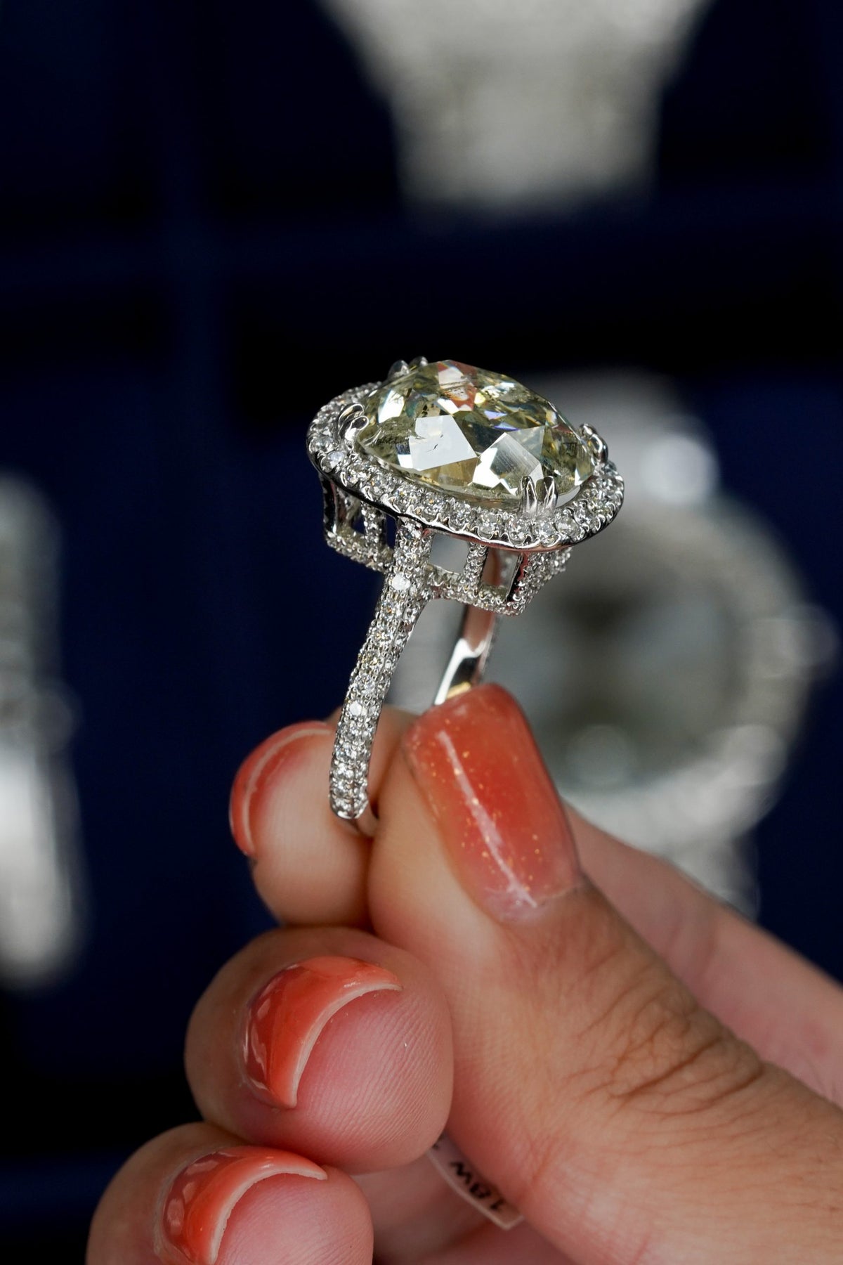 18k White Gold 11.59ctw Cushion Cut Diamond Engagement Ring
