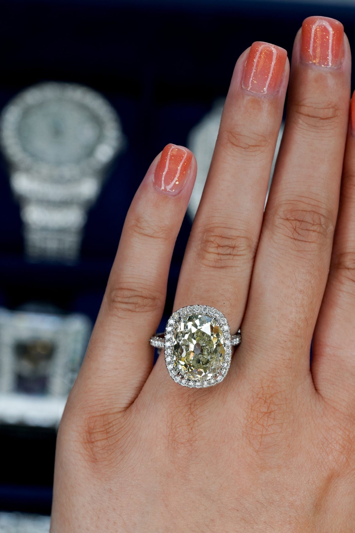 18k White Gold 11.59ctw Cushion Cut Diamond Engagement Ring