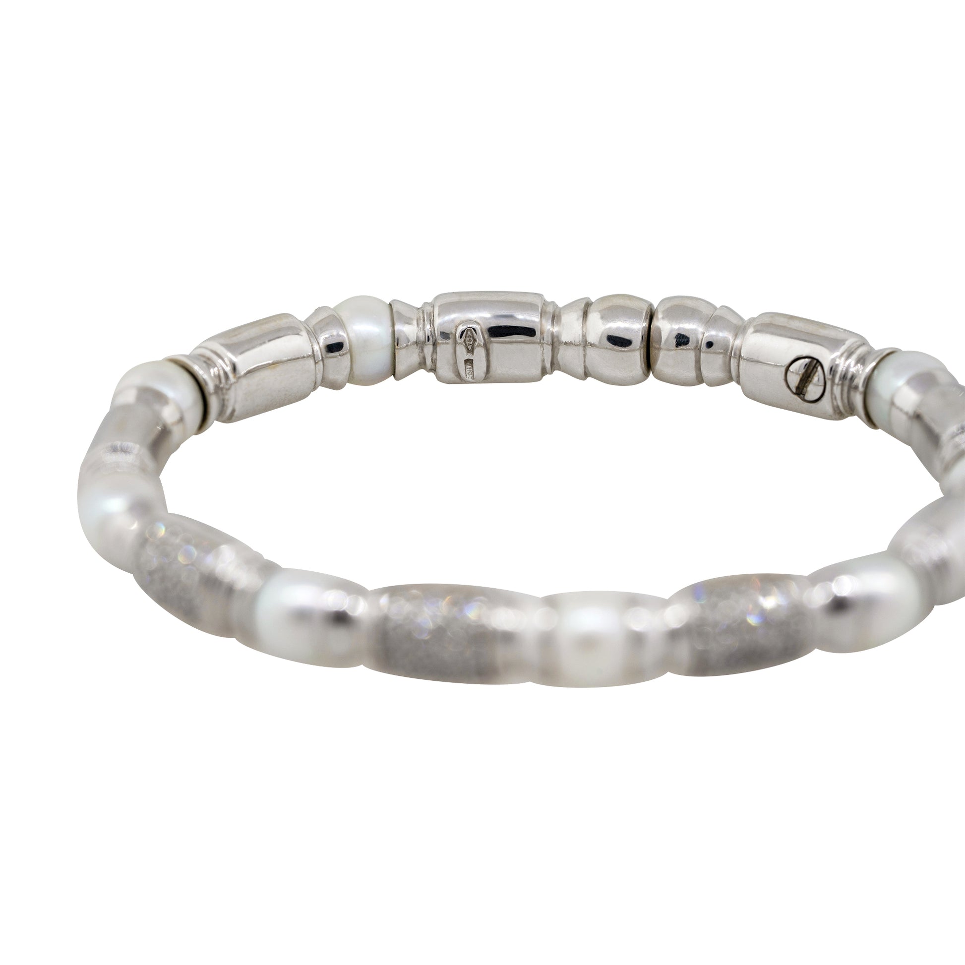 18k White Gold 0.75ctw Diamond Pearl Open Cuff Bangle Bracelet