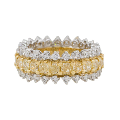 18k Two Tone 4.62ctw White & Yellow Diamond Three Row Ring