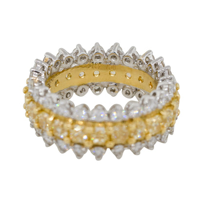 18k Two Tone 4.62ctw White & Yellow Diamond Three Row Ring