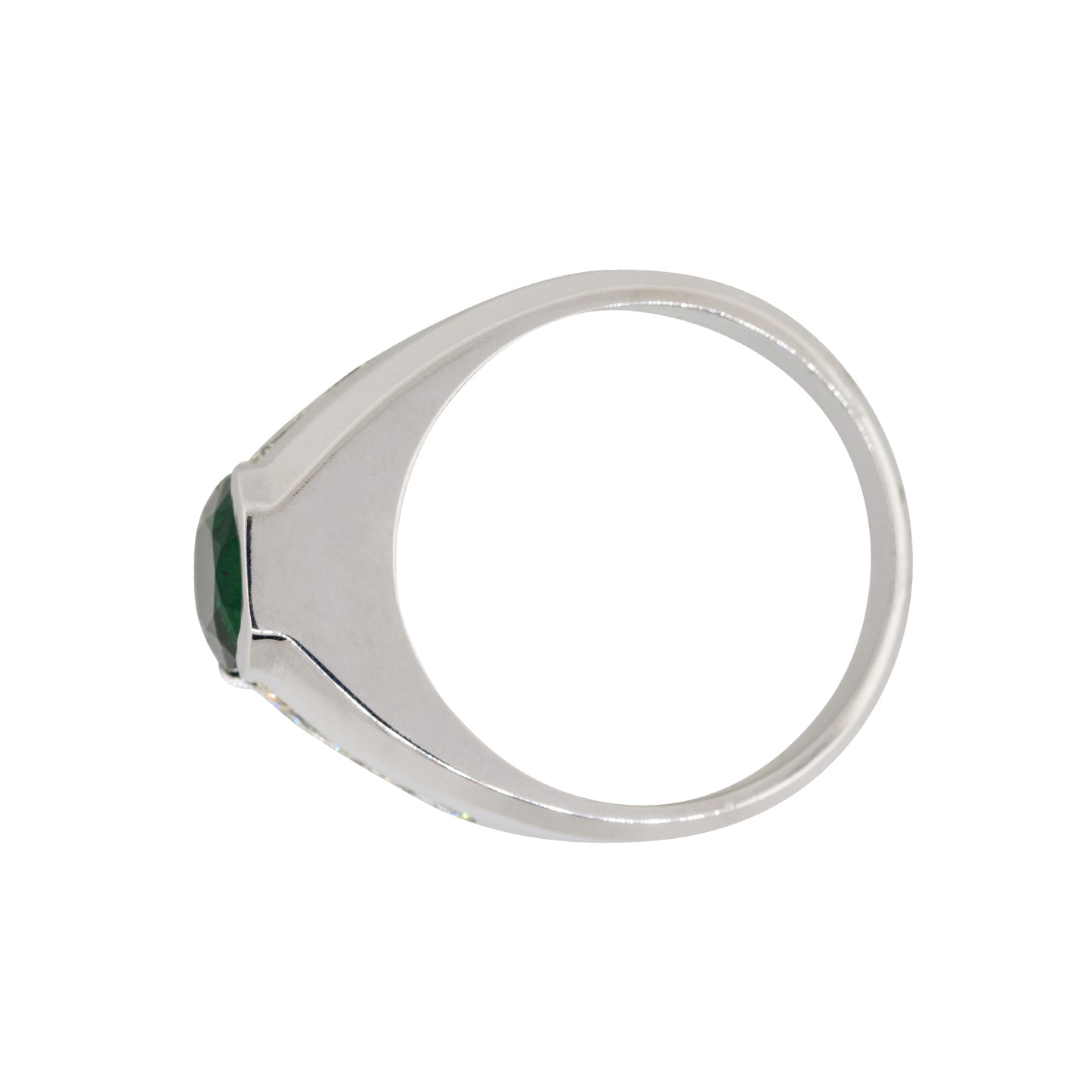 14k White Gold 3.05ct Oval Emerald Center Wide Mens Ring With Diamonds