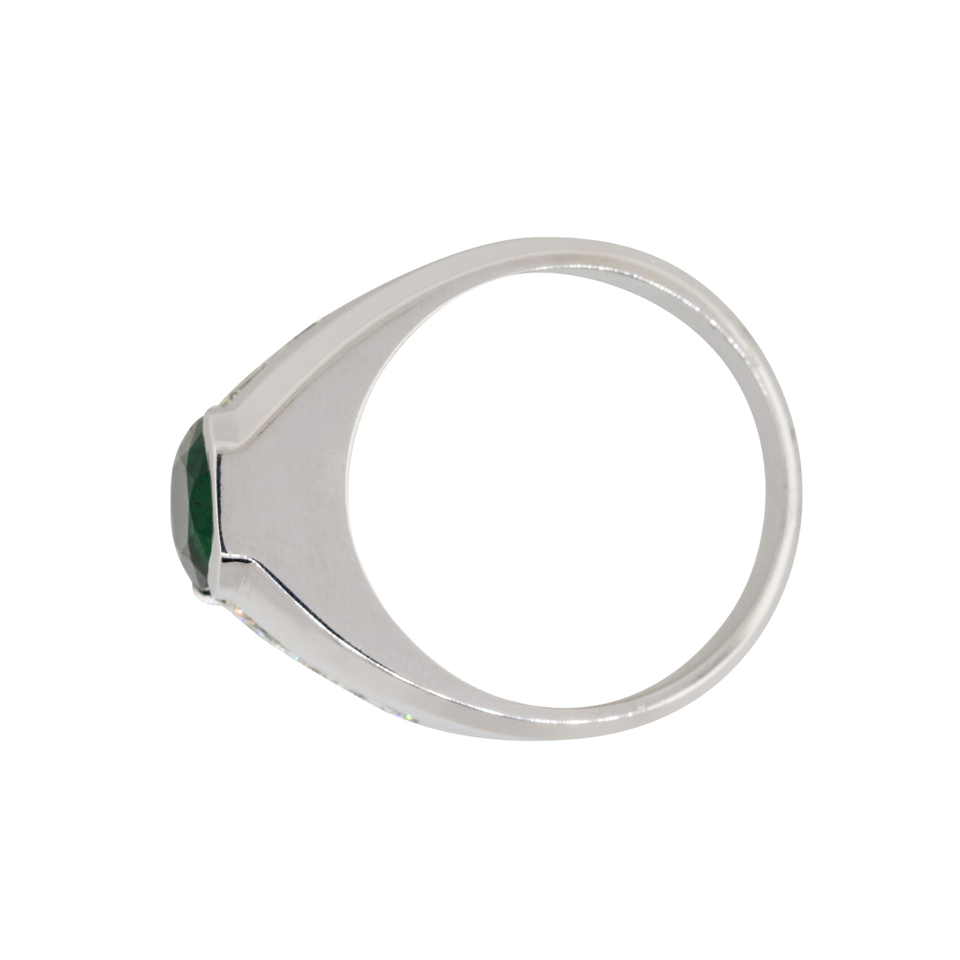 14k White Gold 3.05ct Oval Emerald Center Wide Mens Ring With Diamonds