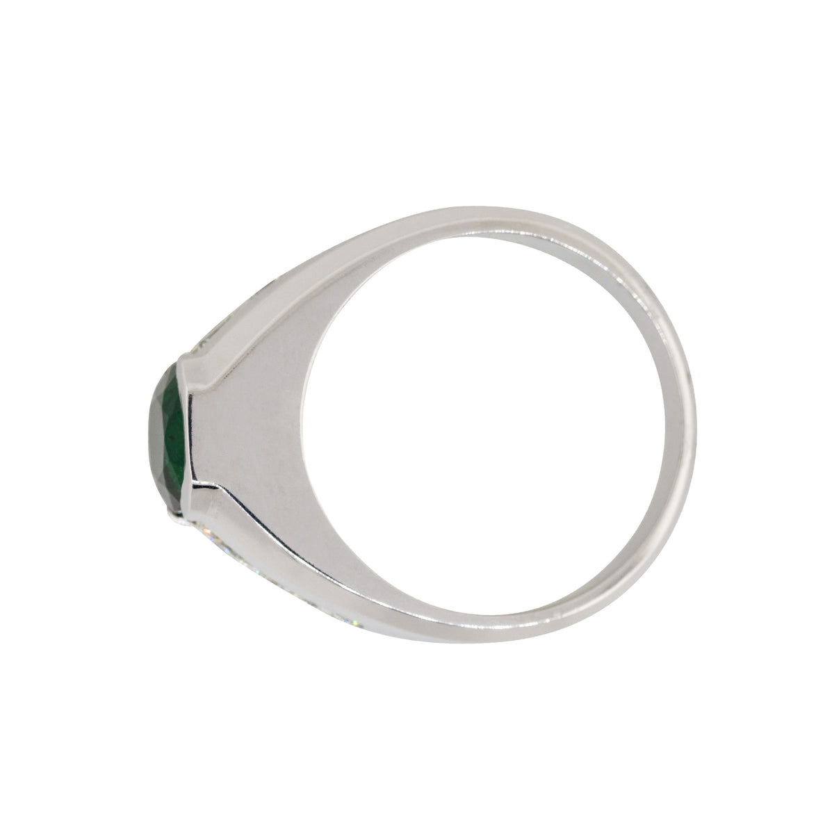 14k White Gold 3.05ct Oval Emerald Center Wide Mens Ring With Diamonds